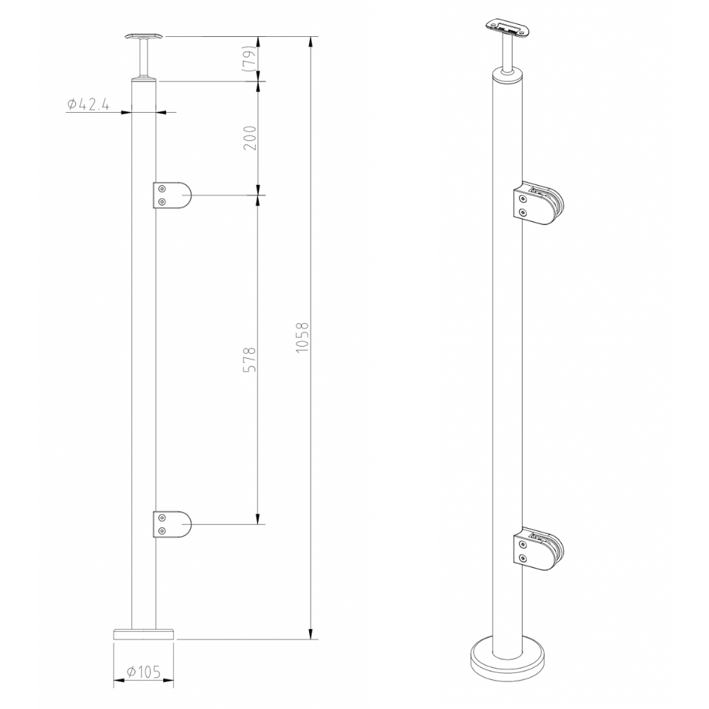 End Post With Handrail Bracket Diameter 42 x 2