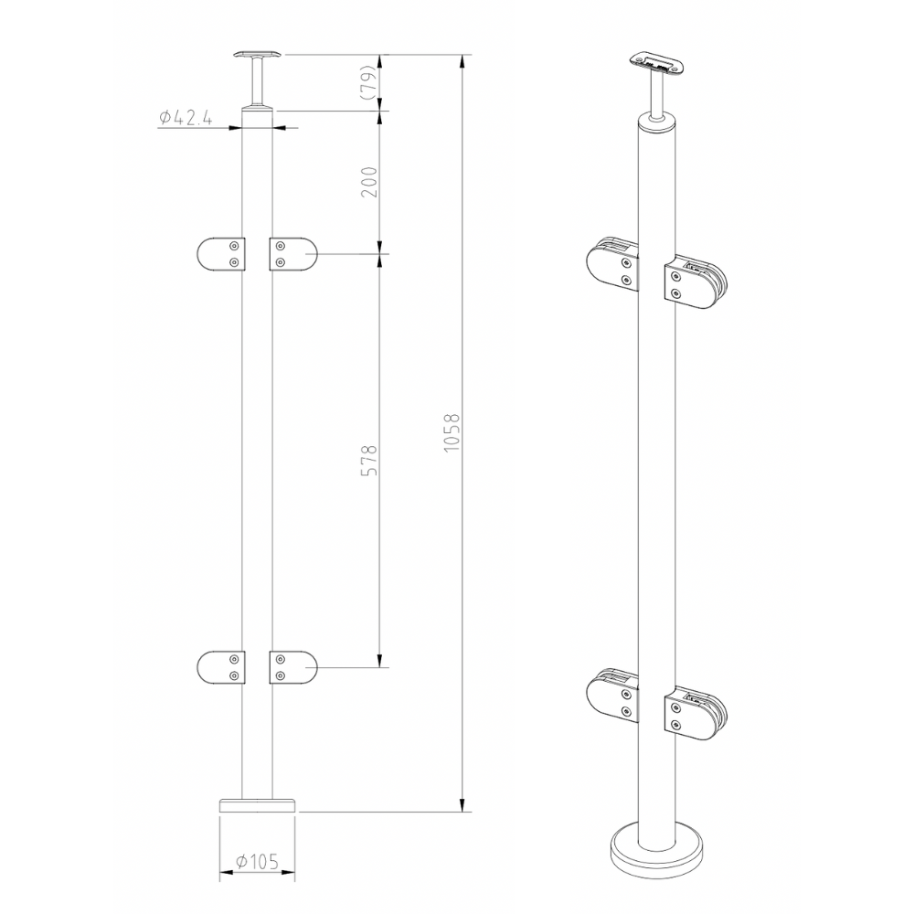 Mid Post With Handrail Bracket Diameter 42 x 2