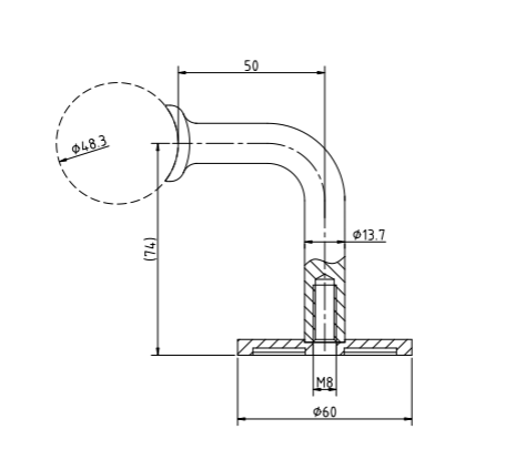 Fixed Handrail Wall Bracket For 48mm Tube
