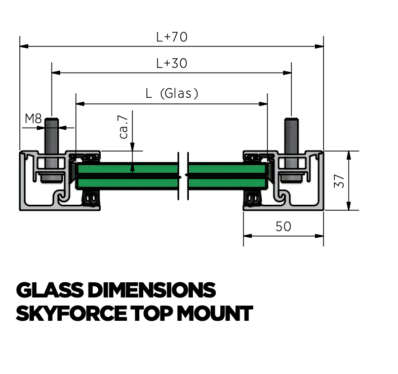 Skyforce, 2–Part Complete Set PROFILE ONLY, Aluminium, Anodised 1100MM - Top Mount