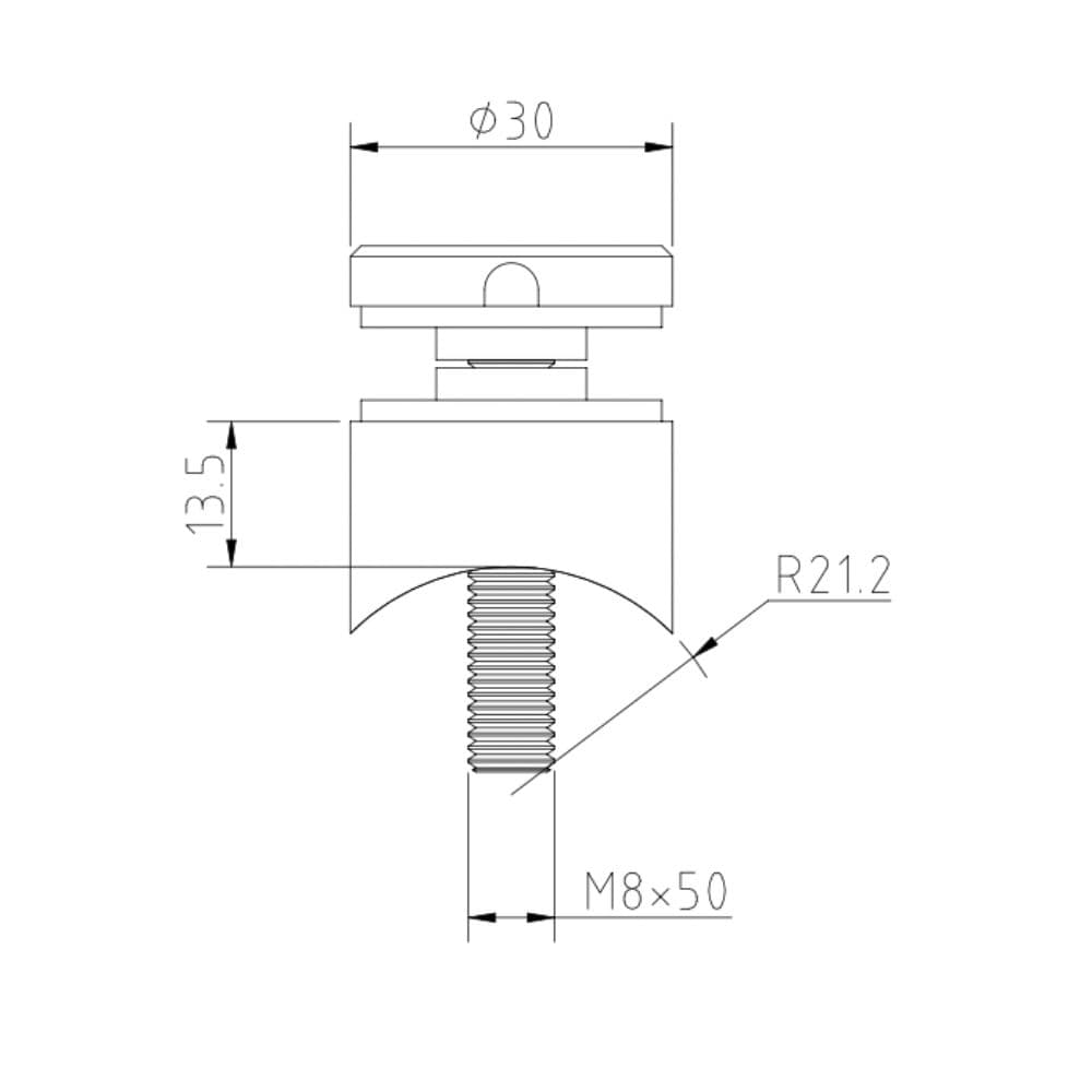 30mm Glass Adaptor for round post technical drawing