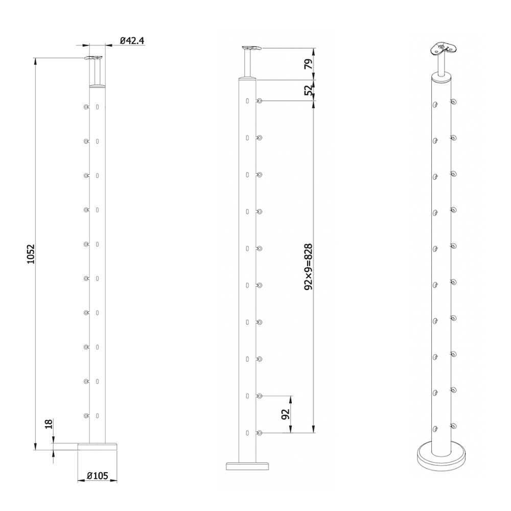 Wire rope post measurements