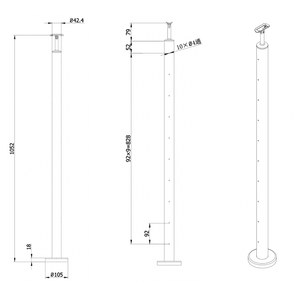 Wire rope post measurements