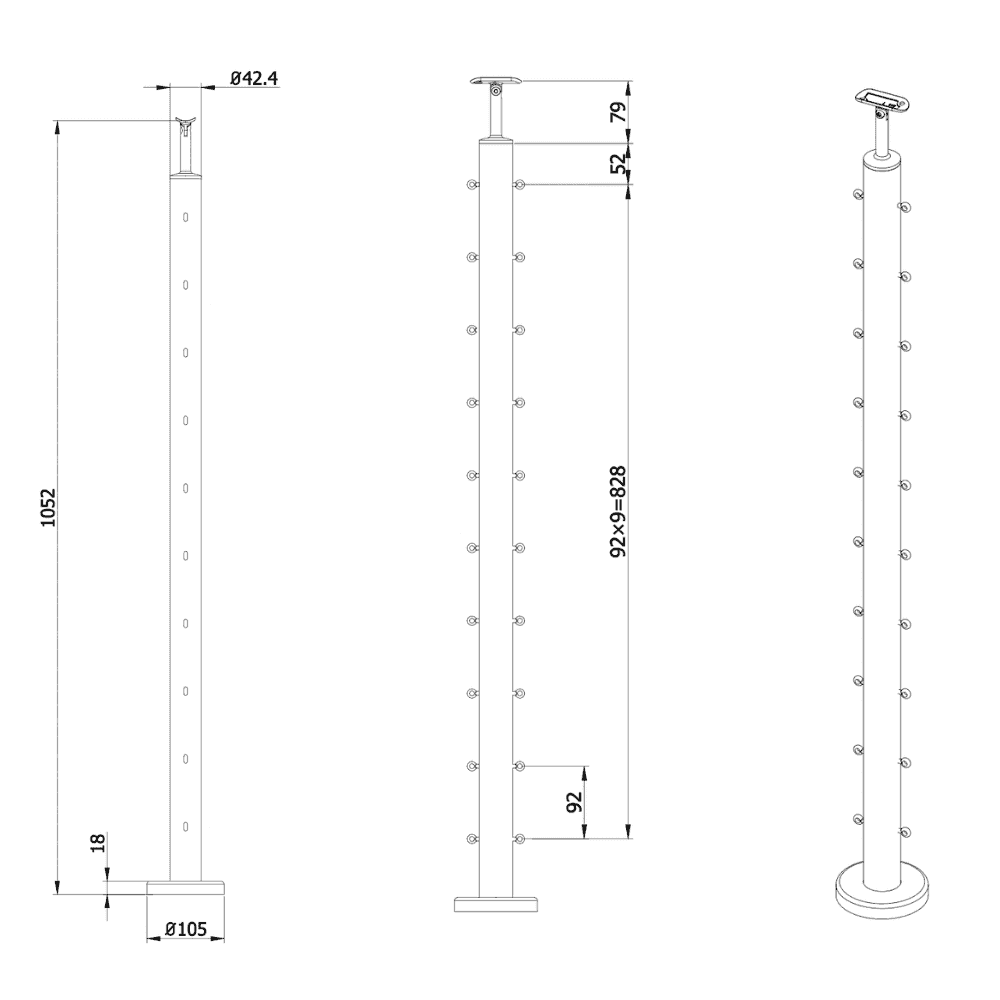 Wire rope post measurements