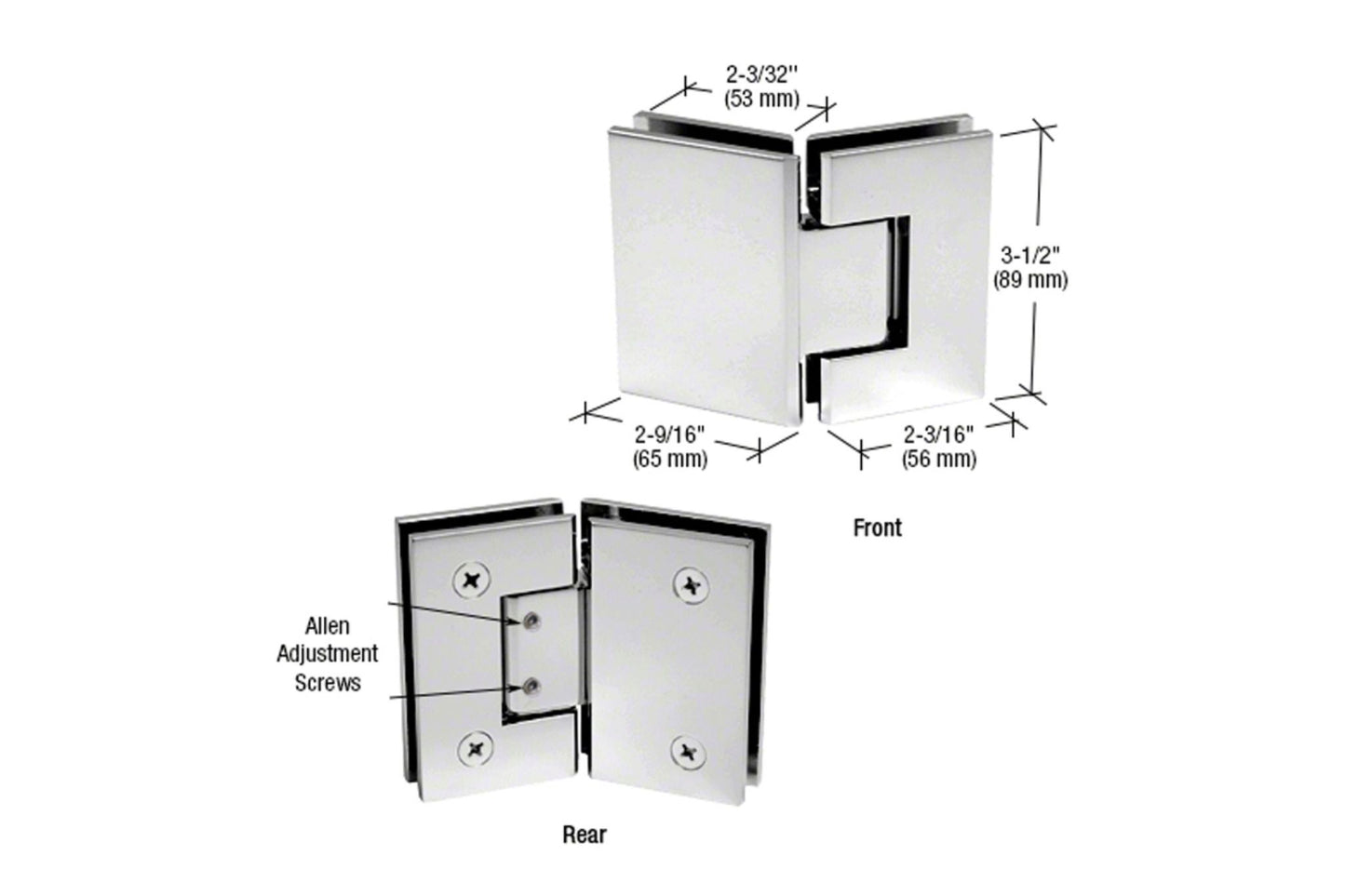 Adjustable 135 degree glass to glass hinge