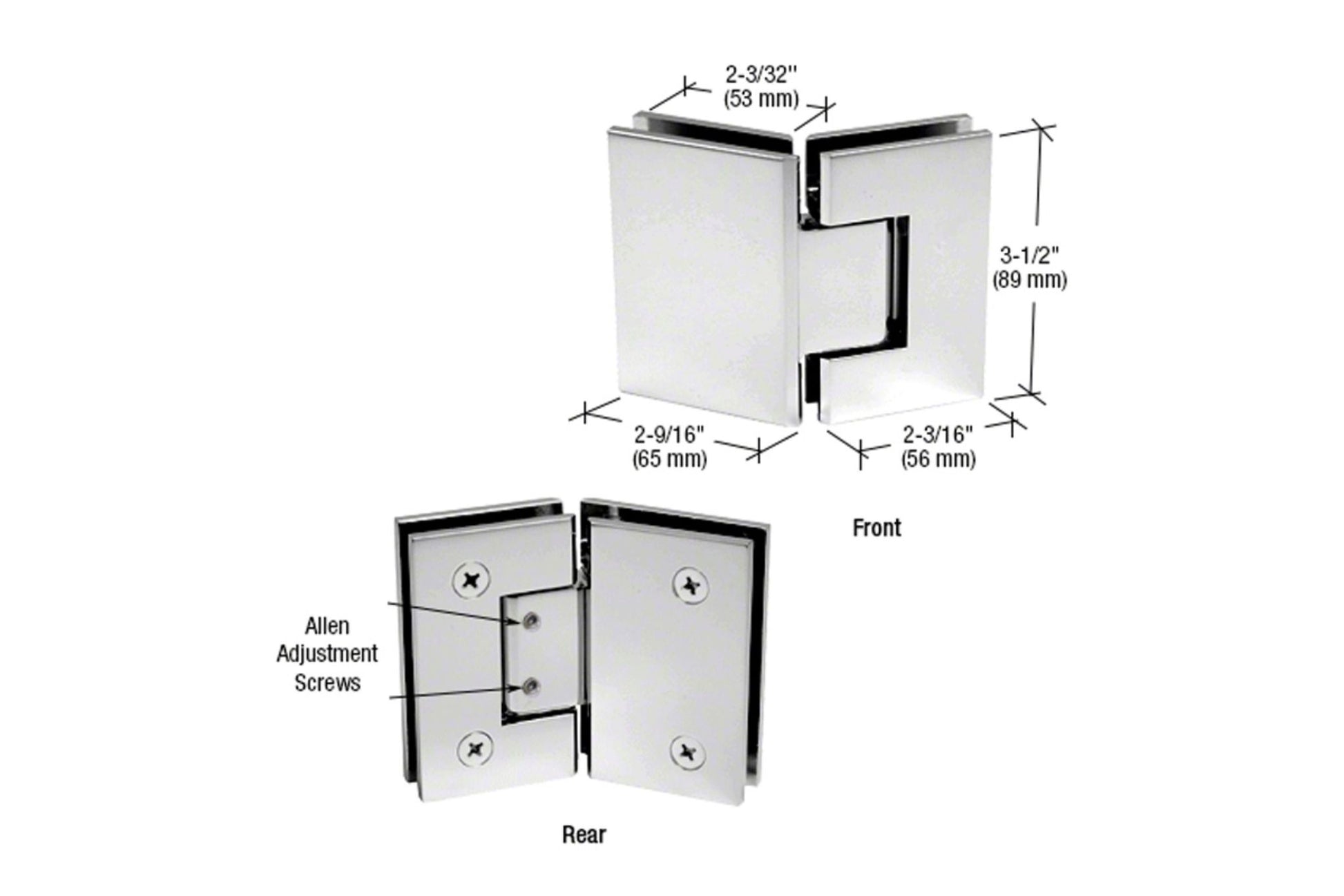 Adjustable 135 degree glass to glass hinge