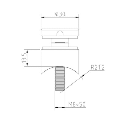 30mm Glass Adaptor for round post technical drawing