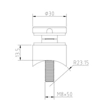30mm Glass Adaptor for round post technical drawing