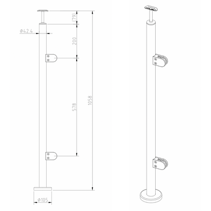 End Post With Handrail Bracket Diameter 42 x 2