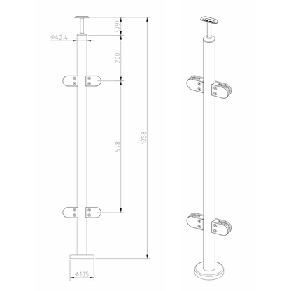 Mid Post With Handrail Bracket Diameter 42 x 2