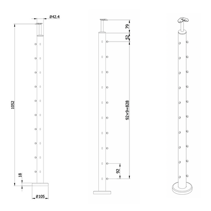 Wire rope post measurements