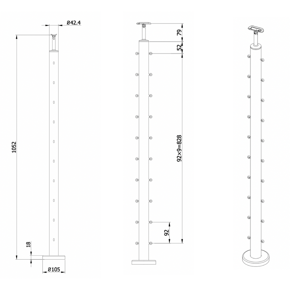 Wire rope post measurements