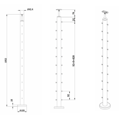 Wire rope post measurements