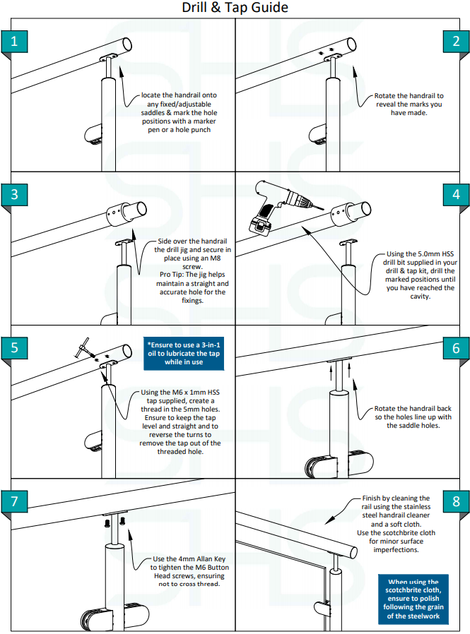 Handrail Bracket with Adjustable Saddle for 42mm x 2mm Post 48mm Handrail