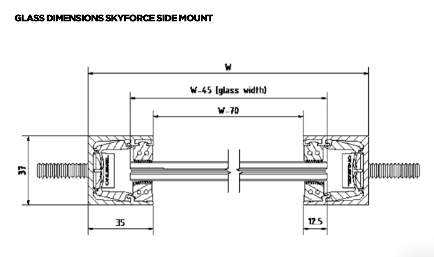 Skyforce, 2–Part Complete Set PROFILE ONLY, Aluminium, Anodised 1100MM - Side Mount