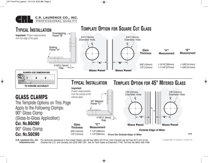 Fixed Panel Square Clamp with Large Leg (requires hole in glass)