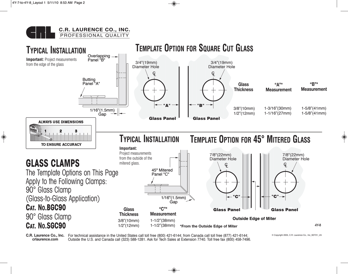 Square Style 90 Degree Glass to Glass Clamp