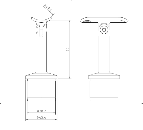 Handrail Bracket With Adjustable Saddle 304 For 42.4mm x 2.0 Diameter 42 - Upright
