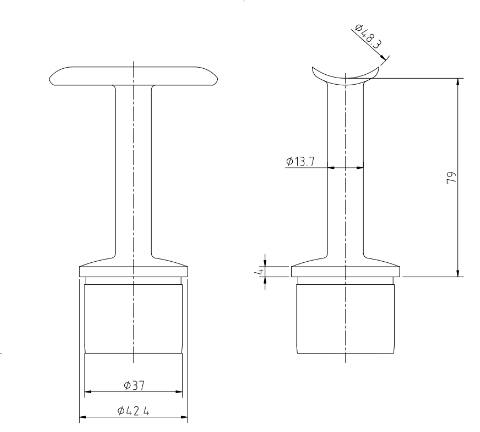 Handrail Bracket With Fixed Saddle 304 For 42.4mm x 2.6 Diameter 48 - Upright