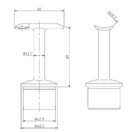 Handrail Bracket with Fixed Saddle for 48mm x 2.6mm Post 48mm Handrail