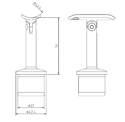Handrail Bracket With Adjustable Saddle 304 For 42.4mm x 2.6 42 - Upright