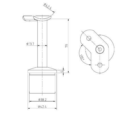 Handrail Brackets With 135° Saddle For 42.4mm Upright