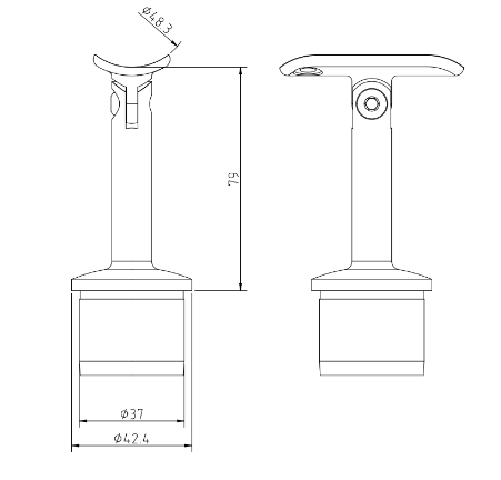 Handrail Bracket with Adjustable Saddle for 42mm x 2.6mm Post 48mm Handrail