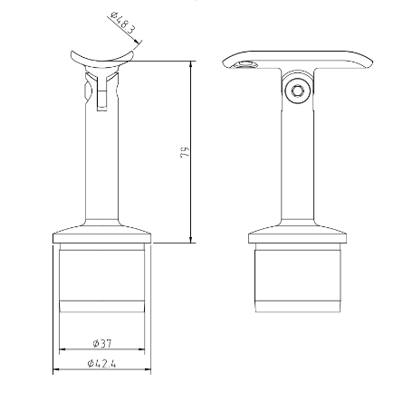 Handrail Bracket With Adjustable Saddle 304 For 42.4mm x 2.6 48 - Upright
