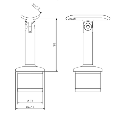 Handrail Bracket With Adjustable Saddle 304 For 42.4mm x 2.6 48 - Upright