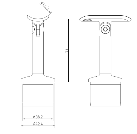 Handrail Bracket With Adjustable Saddle 304 For 42.4mm x 2.0 diameter 48 - Upright