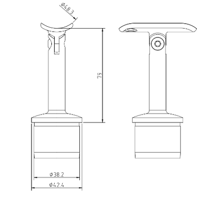 Handrail Bracket With Adjustable Saddle 304 For 42.4mm x 2.0 diameter 48 - Upright