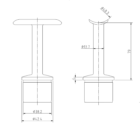 Handrail Bracket With Fixed Saddle 304 For 42.4mm x 2.0 Diameter 48 - Upright