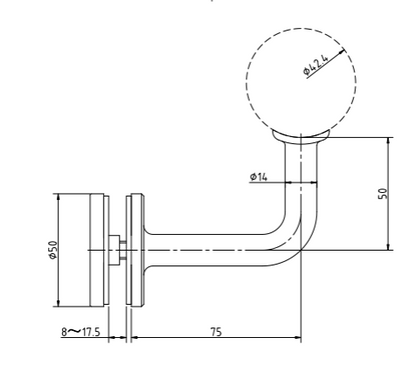 Handrail Bracket - Glass to 42.4mm Handrail