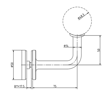 Handrail Bracket - Glass to 48.3mm Handrail