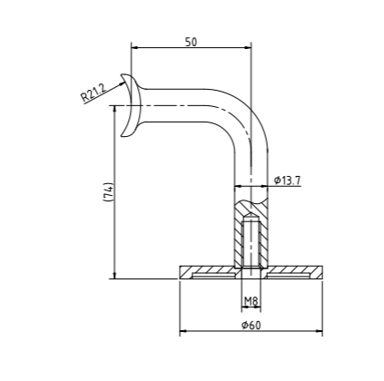 Fixed Handrail Wall Bracket For 42mm Tube in Grade 316