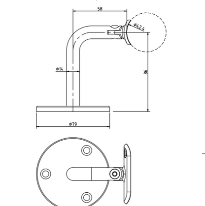 Adjustable Handrail Wall Bracket - 42.4mm - Grade 304