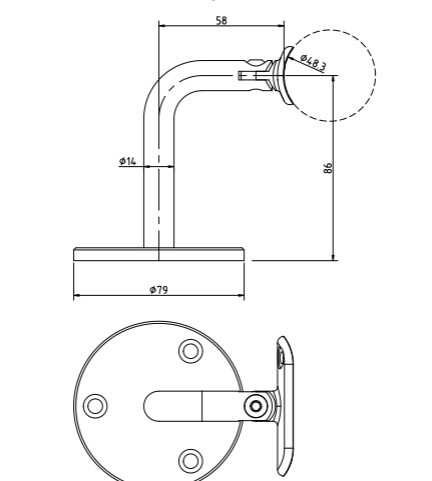 Adjustable Handrail Wall Bracket - 48.3mm - Grade 304
