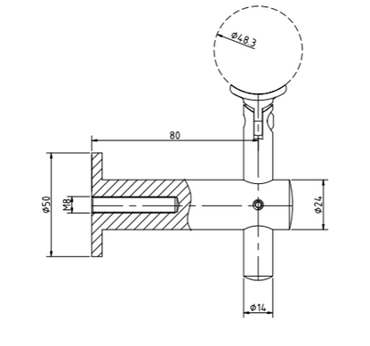 Handrail Bracket Wall - Tube - 48.3mm