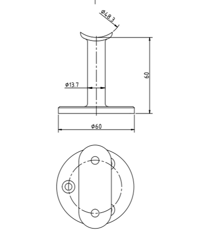 Handrail Bracket - Wall Support for 48.3mm Handrail