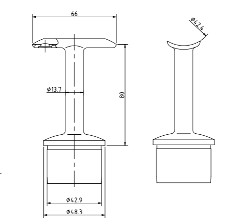 Handrail Bracket with Fixed Saddle for 48mm x 2.6mm Post 42mm Handrail