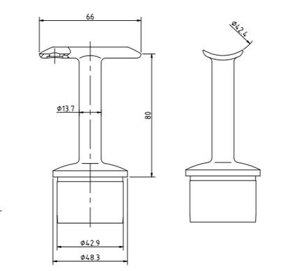 Handrail Bracket with Fixed Saddle for 48mm x 2.6mm Post 42mm Handrail