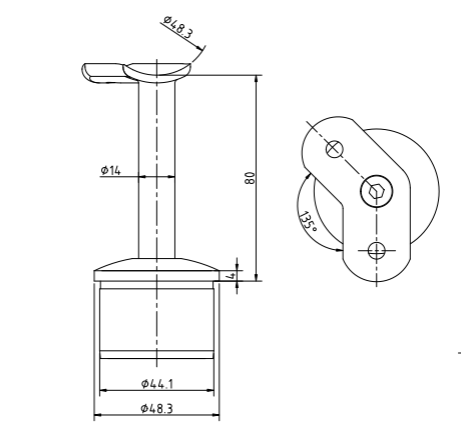 Handrail Brackets With 90° Saddle For 48.3mm x 2mm Upright